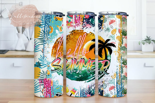 Hello Summer Sublimation Designs, Summer Tumbler Png, Beach Summer Vibes 20oz Skinny Tumbler Summer Design, Digital download Sublimation Rabbitmakies 