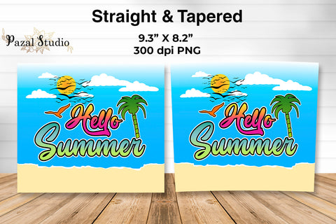 Hello Summer Sunset Beach 20 oz Skinny Tumbler Wrap Design Sublimation Pazal Studio 