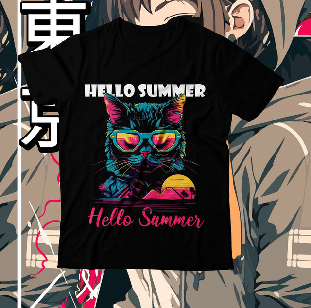 Hello Summer SVG Cut File, Hello Summer SVG Design, Best Cat Ever Sublimation Design, Cat Clipart Design, Cat Graphic T-Shirt Design,Cat SVG Cut File, Cat SVG Bundle, Cat Retro SVG SVG BlackCatsMedia 