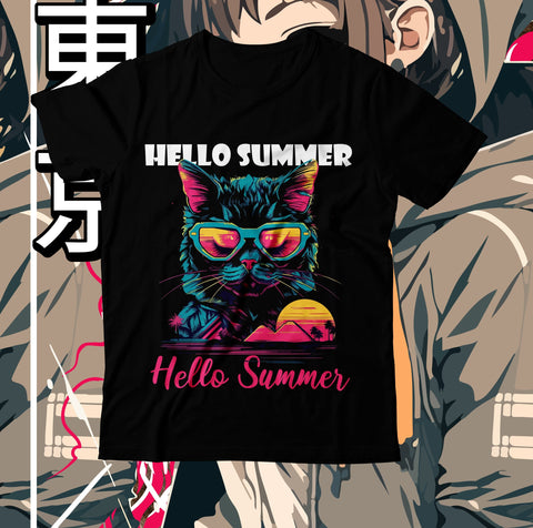 Hello Summer SVG Cut File, Hello Summer SVG Design, Best Cat Ever Sublimation Design, Cat Clipart Design, Cat Graphic T-Shirt Design,Cat SVG Cut File, Cat SVG Bundle, Cat Retro SVG SVG BlackCatsMedia 