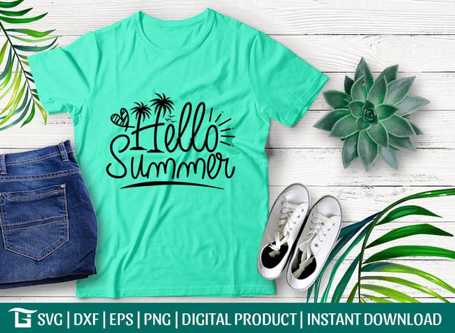Hello Summer Svg Cut File, Hello Svg, Sunshine Svg, Summer Break Svg, Vacation Svg, Tshirt Design, SVG ETC Craft 