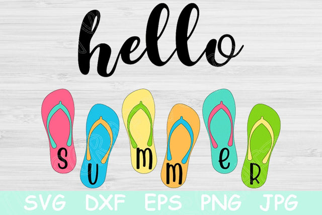 Hello Summer Svg, Flip Flops Svg, Summer Quote Svg Files for Cricut, Summer Png, Dxf, and Eps. Hello Summer Sign Svg with Rainbow Sandles. SVG TiffsCraftyCreations 