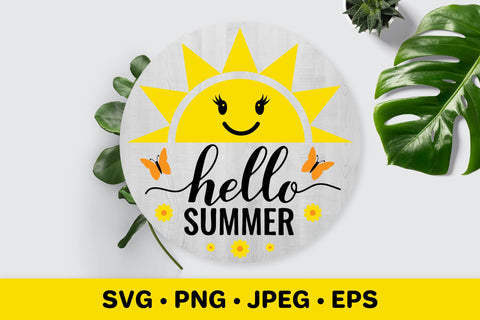 Hello summer SVG. Smiling sun. Round door sign SVG LaBelezoka 