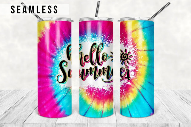 Hello Summer Tie Dye 20oz Tumbler Wrap, Summer Sublimation Tumbler Design Template - PNG Digital Download Sublimation TumblersByPhill 