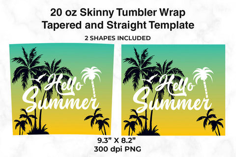 Hello Summer Tropical Sunset 20 oz Skinny Tumbler Wrap Design Green & Yellow Gradient Sublimation Sublimatiz Designs 