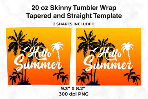 Hello Summer Tropical Sunset 20 oz Skinny Tumbler Wrap Design Orange Gradient Sublimation Sublimatiz Designs 