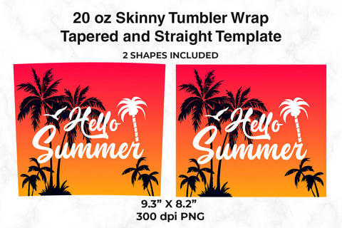 Hello Summer Tropical Sunset 20 oz Skinny Tumbler Wrap Design Red & Orange Gradient Sublimation Sublimatiz Designs 