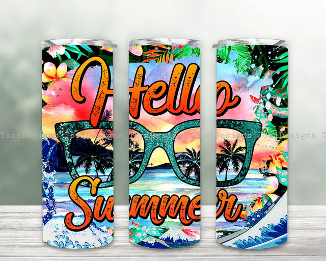 Hello Summer Tumbler Png, 20oz Skinny Tumbler Sublimation Designs PNG, Summer Png, Sunglasses Tumbler PNG Sublimation ToriDesigns 