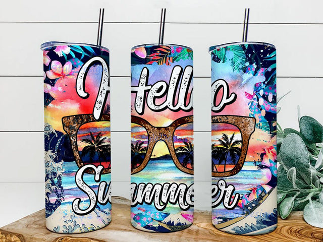Hello Summer Tumbler Png, 20oz Skinny Tumbler Sublimation Designs PNG, Summer Png, Sunglasses Tumbler Sublimation Design Sublimation iStyleDesign 