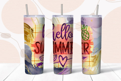 Hello Summer- Tumbler Sublimation I 20 Oz Summer Tumbler PNG Sublimation Happy Printables Club 