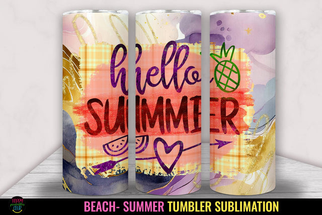 Hello Summer- Tumbler Sublimation I 20 Oz Summer Tumbler PNG Sublimation Happy Printables Club 