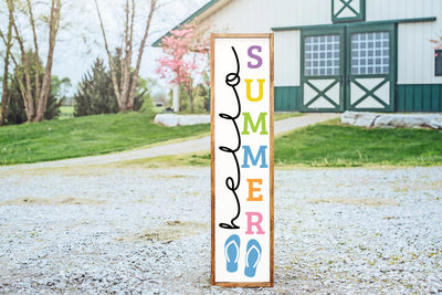 Hello Summer Vertical Porch Sign SVG with Flip Flops SVG Shine Green Art 
