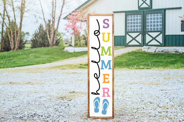 Hello Summer Vertical Porch Sign SVG with Flip Flops SVG Shine Green Art 
