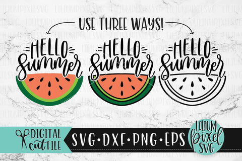 Hello Summer Watermelon Half Round Frame - Summer SVG SVG Lilium Pixel SVG 