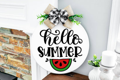 Hello Summer Watermelon Round Sign SVG Cut File SVG Shine Green Art 