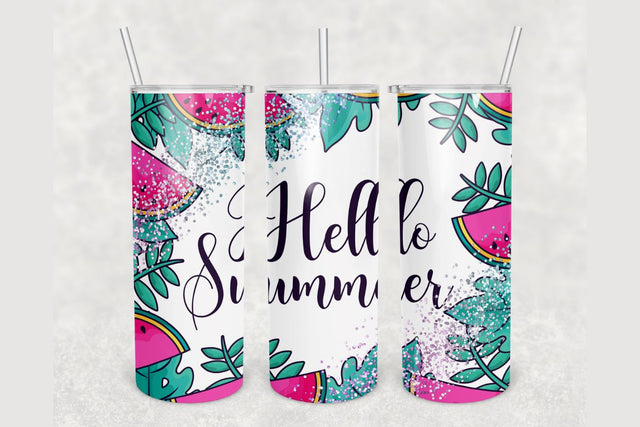 Hello Summer Watermelon Tumbler sublimation design 20 oz skinny tumbler wrap Sublimation BambinaCreations 