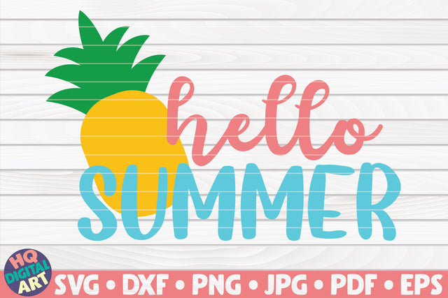 Hello Summer with Pineapple SVG | Summertime quote SVG HQDigitalArt 