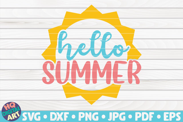 Hello summer with Sun SVG | Summertime Saying SVG HQDigitalArt 