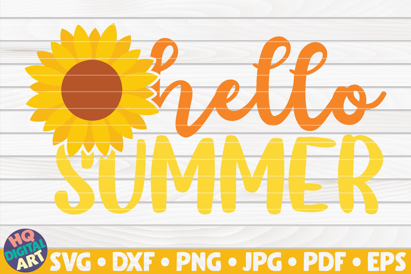 Hello Summer with Sunflower SVG | Summertime quote SVG HQDigitalArt 
