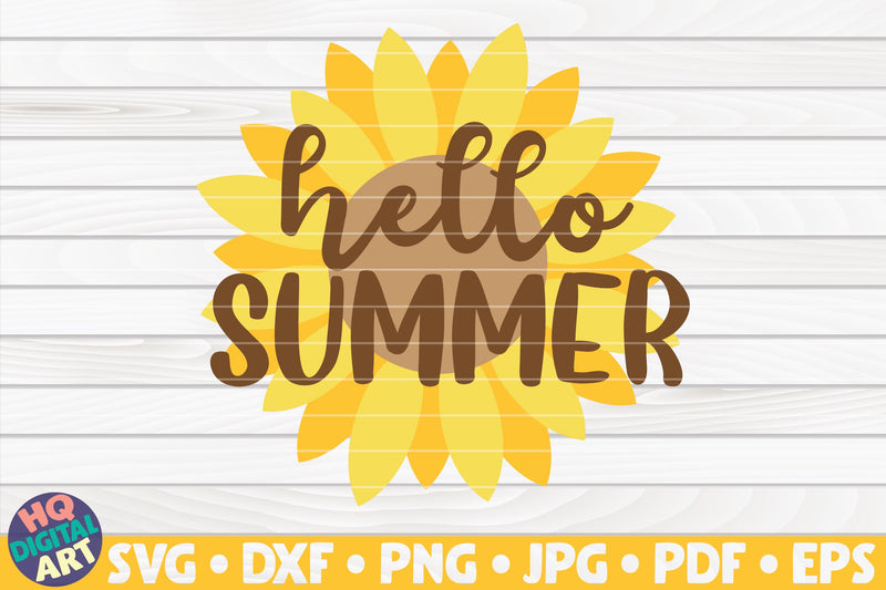 Hello Summer with Sunflower SVG | Summertime quote SVG HQDigitalArt 