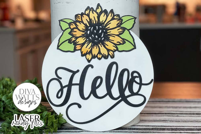 Hello Sunflower Glowforge SVG | Laser Cut File SVG Diva Watts Designs 