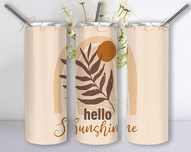 Hello Sunshine 20oz Straight Skinny Tumbler PNG Digital Download Rainbow Boho Sublimation PixelChick 