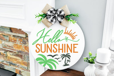 Hello Sunshine Round Sign SVG Cut File SVG Shine Green Art 