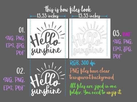 Hello Sunshine SVG DXF PNG PDF JPG SVG Digitals by Hanna 