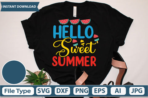 Hello Sweet Summer Svg Cut File,SVGs,quotes-and-sayings,food-drink,mini-bundles,print-cut,on-sale, SVG DesignPlante 503 