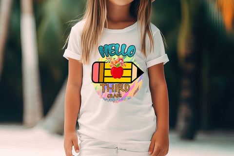 Hello Third Grade PNG I First Day School Shirt PNG I School Sublimation Happy Printables Club 