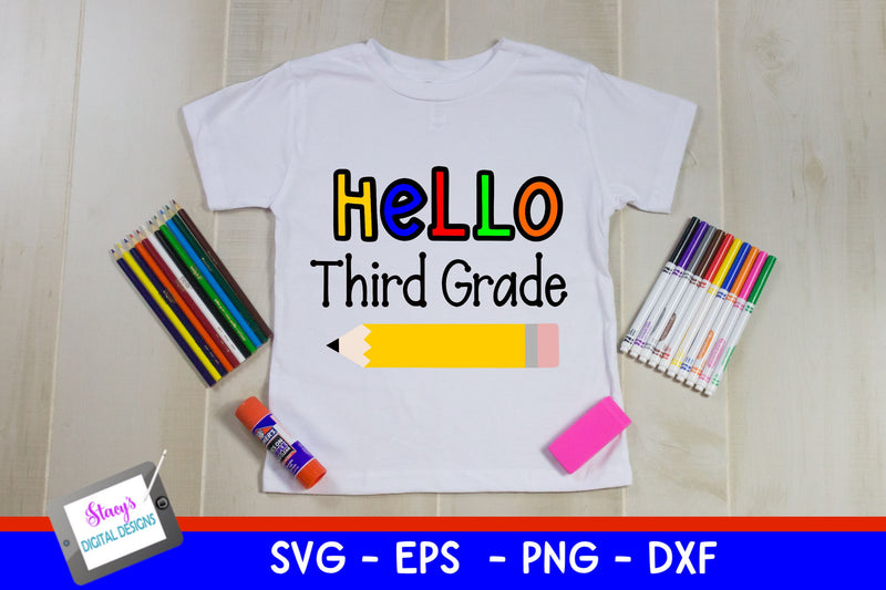 Hello Third Grade SVG - Back to School SVG SVG Stacy's Digital Designs 