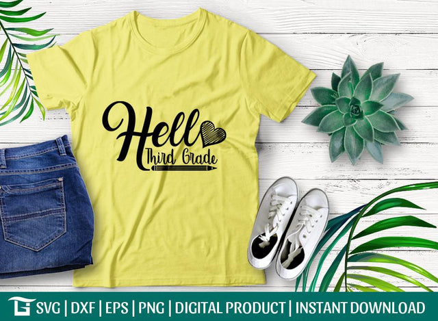 Hello Third Grade Svg Cut File, Girl Back To School Svg, Third Day Of Third Grade Svg, Tshirt Design, SVG ETC Craft 
