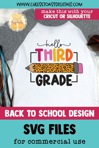 Hello Third Grade SVG | School Leopard Print Pencil Design SVG Cheese Toast Digitals 