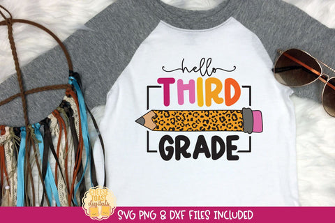 Hello Third Grade SVG | School Leopard Print Pencil Design SVG Cheese Toast Digitals 