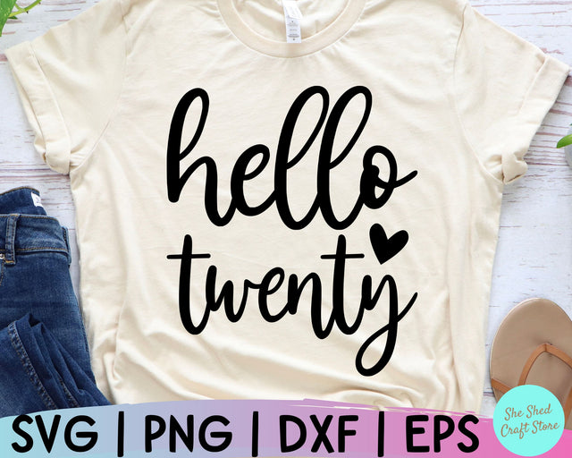 Hello Twenty Svg, 20th Birthday Gift, Birthday Queen Svg, 20th Birthday Shirt, 20th Birthday SVG She Shed Craft Store 