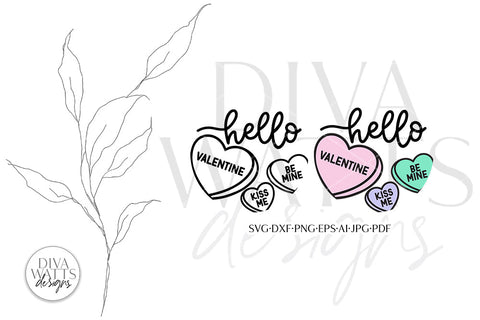Hello Valentine SVG | Candy Hearts Valentine's Day Round Design SVG Diva Watts Designs 