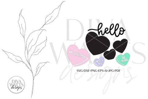 Hello Valentine SVG | Candy Hearts Valentine's Day Round Design SVG Diva Watts Designs 