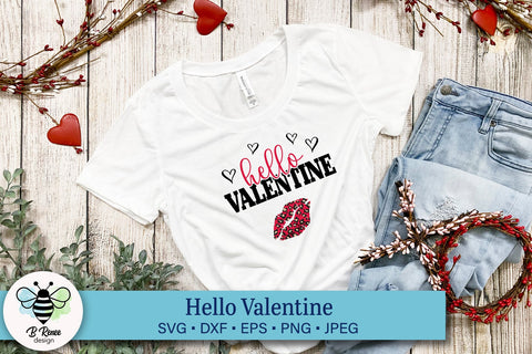 Hello Valentine SVG with Leopard Print Lips SVG B Renee Design 