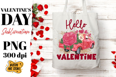 Hello Valentine. Valentine's Day red truck sublimation PNG Sublimation Yustaf Art Store 