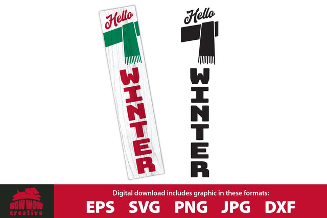 Hello Winter Christmas Porch Sign Sign SVG Cutting File SVG Bow Wow Creative 