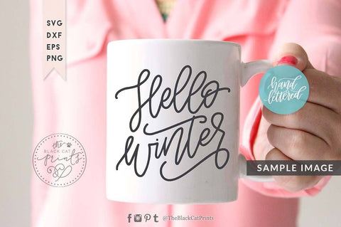Hello winter cut file | Hand lettered SVG TheBlackCatPrints 
