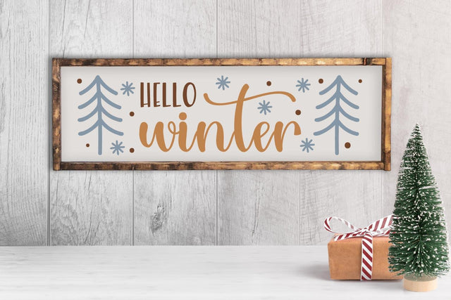 Hello Winter Farmhouse Sign SVG Cut File SVG Shine Green Art 