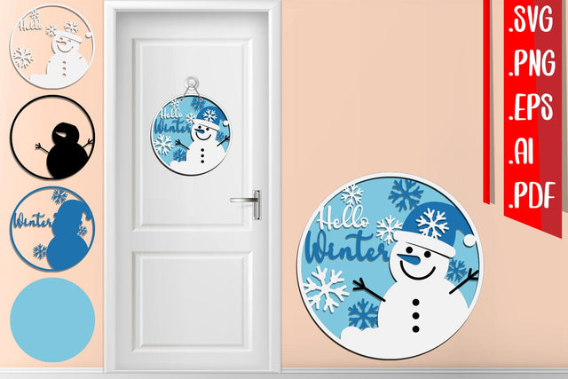 Hello Winter Layered Door Sign Svg Cut Files SVG zafrans studio 