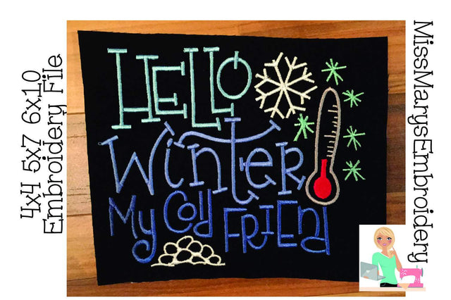 Hello Winter My Cold Friend Embroidery Embroidery/Applique MissMarysEmbroidery 