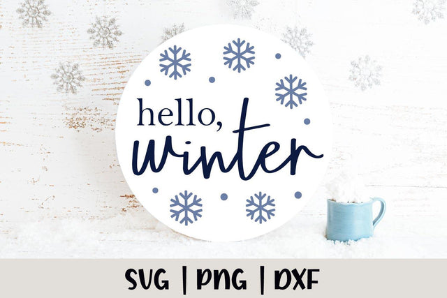 Hello Winter Round Sign SVG Cut File SVG Shine Green Art 