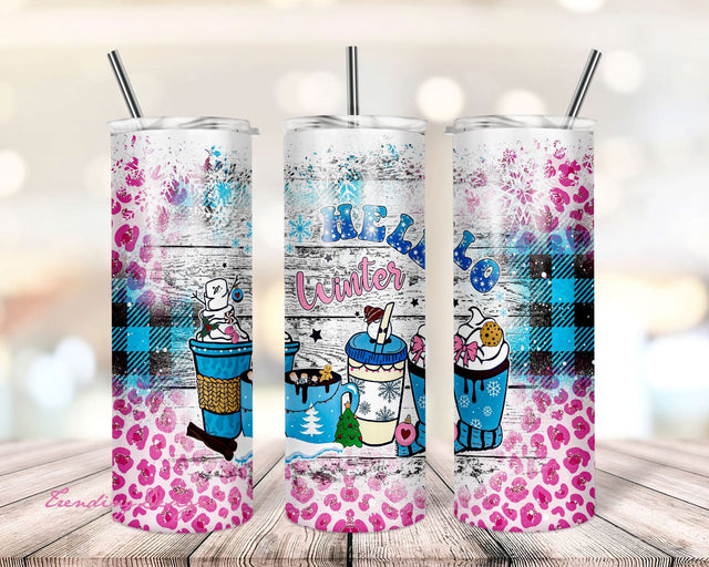 Hello Winter Snowman Truck Christmas Trees Leopard Tumbler PNG, Tumbler Sublimation Png, Hello Winter Tumbler Png, Snowman Tumbler Png Sublimation TrendingDesign 
