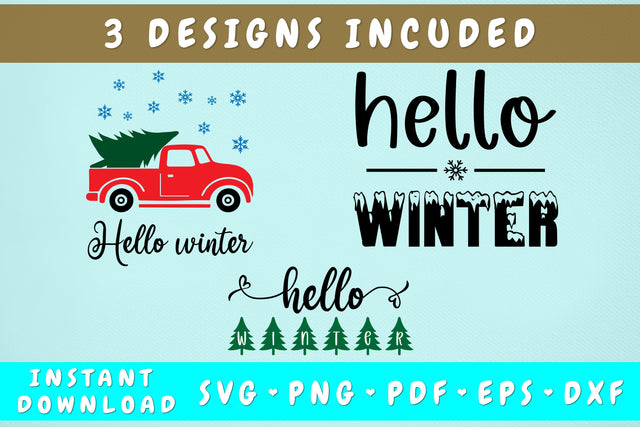 Hello Winter SVG - 3 Designs, Hello Winter PNG, Hello Winter Cut Files SVG HappyDesignStudio 