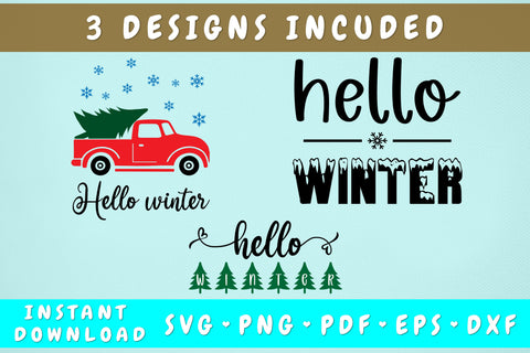 Hello Winter SVG - 3 Designs, Hello Winter PNG, Hello Winter Cut Files SVG HappyDesignStudio 