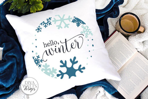 Hello Winter SVG | Snowflakes Christmas Round Design SVG Diva Watts Designs 
