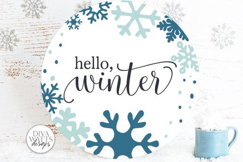Hello Winter SVG | Snowflakes Christmas Round Design SVG Diva Watts Designs 